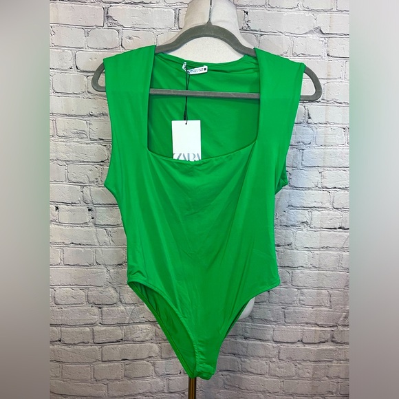 NWT- Zara square neck bodysuit in green- L - Picture 2 of 4
